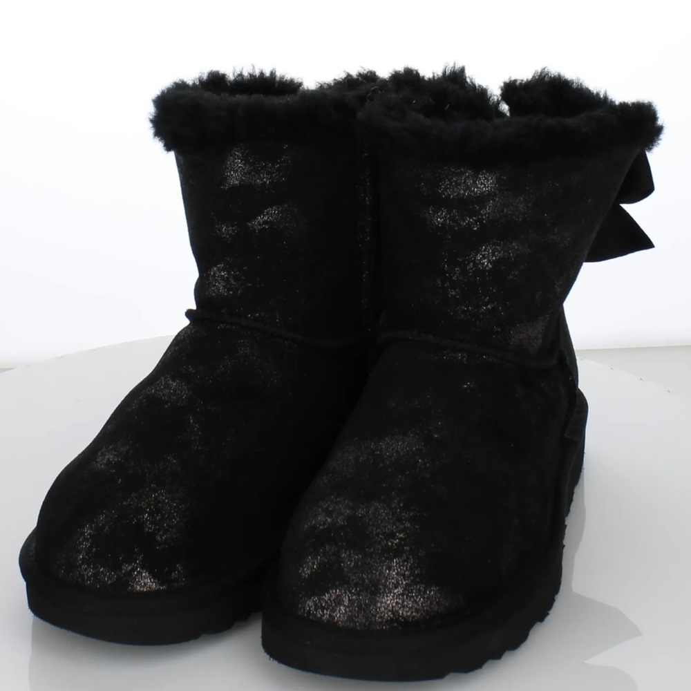 $160 Women's Sz 5 M Ugg Mini Bailey Bow Glimmer Boot In Black